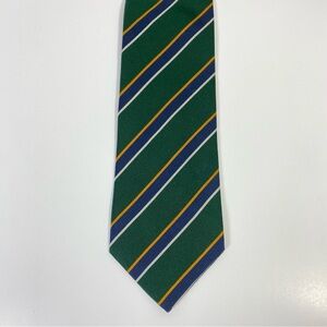 J.CREW Men's Repp Tie 100% Silk Made In Italy Green/Blue/White/Gold Striped 59"L